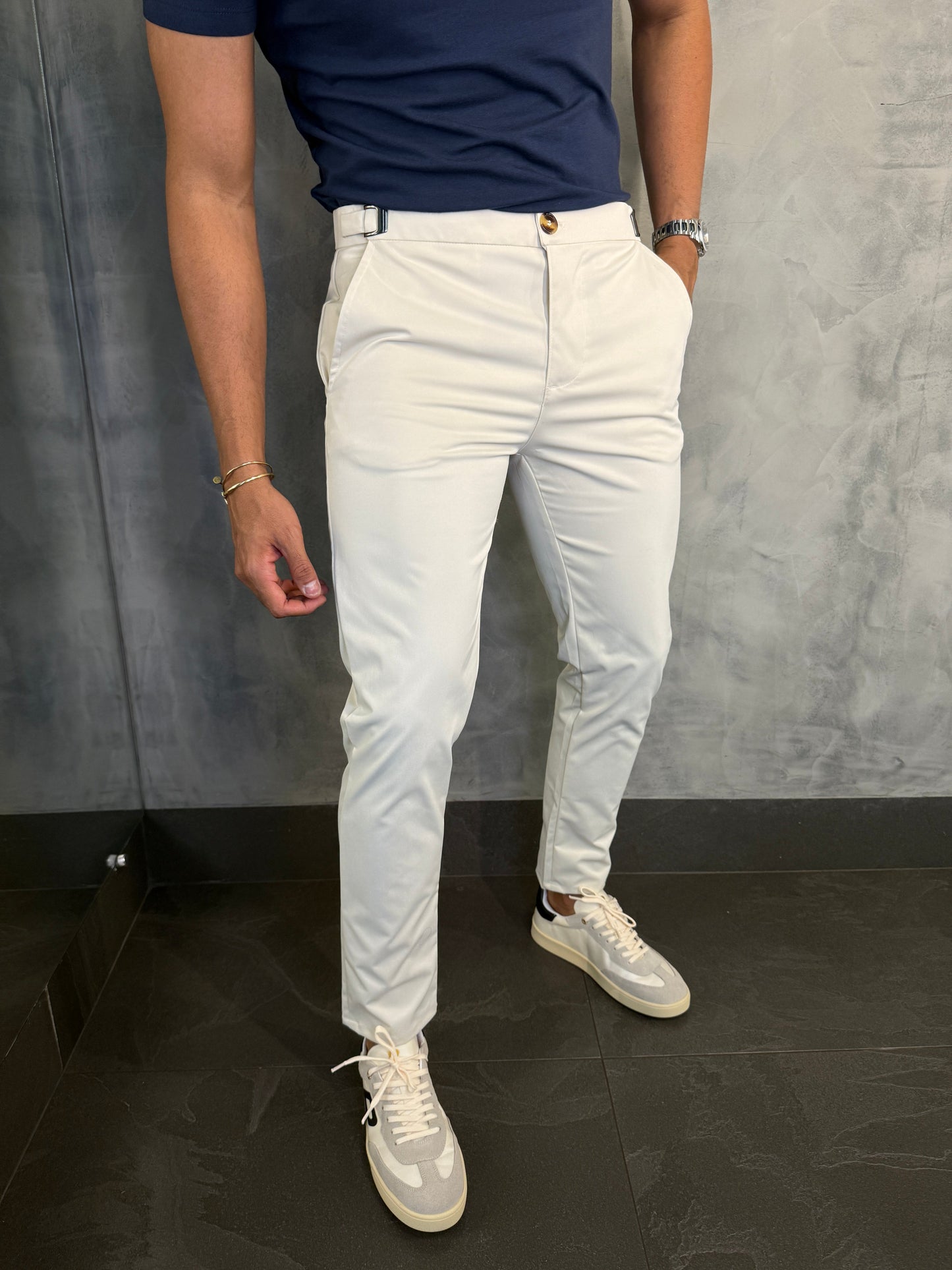 CALÇA ALF. MÔNACO AJUSTE CATRACA PONTO H AREIA