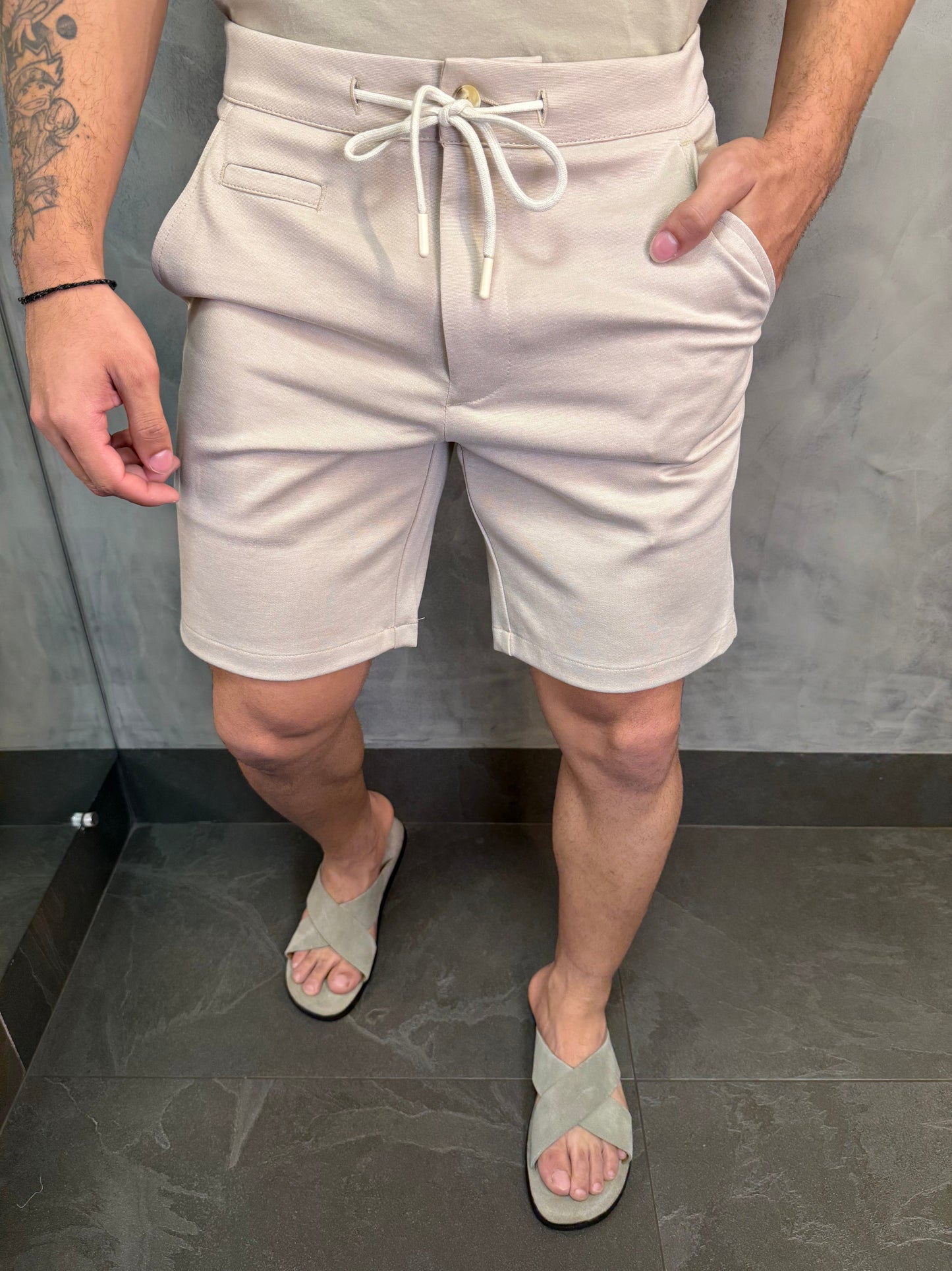 BERMUDA ALF CASUAL-DAY MALHA C/ CADARÇO PONTO H AREIA