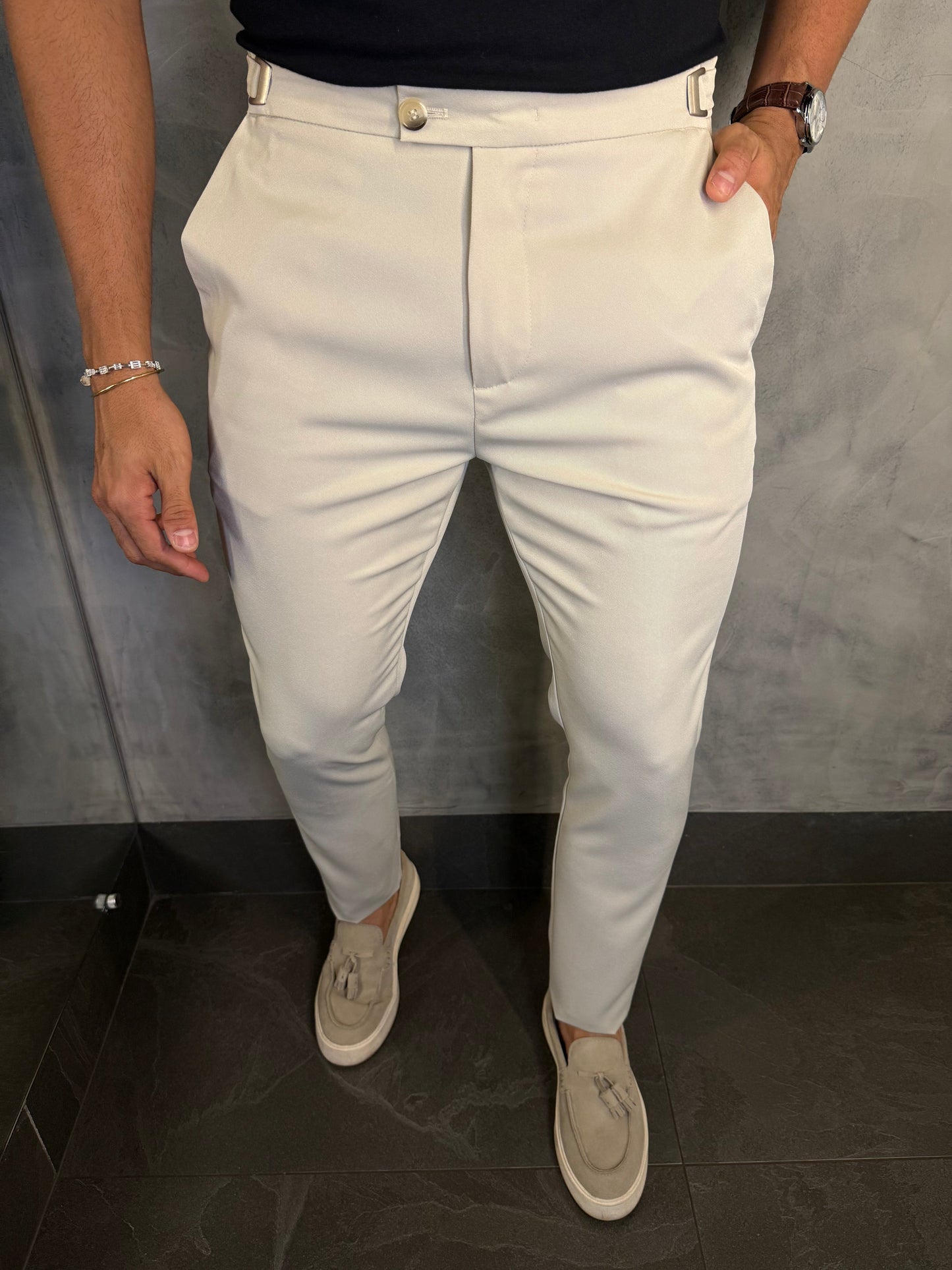 CALÇA ALF. VIENA AJUSTE CATRACA PONTO H AREIA