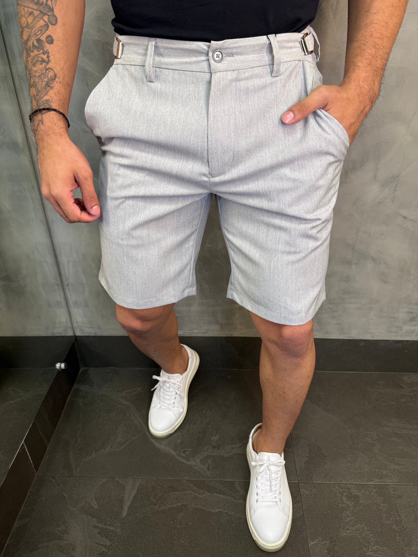 BERMUDA ALF. CASUAL-DAY C/ AJUSTE CINTURA PONTO H CINZA